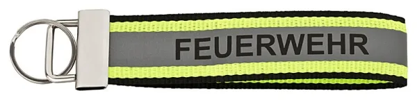 Schlüsselanhänger "FEUERWEHR" in gelb-silber-gelb Optik mit reflektierendem Streifen